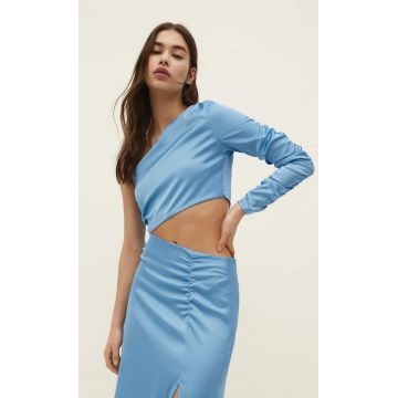 Stradivarius Rochie Midi Asimetrică Din Satin Azulina S