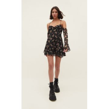Stradivarius Rochie Scurtă Cu Volane, Petrecută La Spate Lila M
