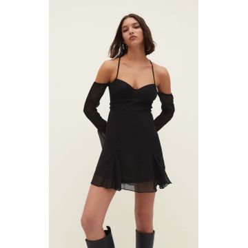 Stradivarius Rochie Scurtă Cu Volane, Petrecută La Spate Negru S