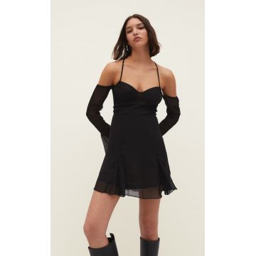 Stradivarius Rochie Scurtă Cu Volane, Petrecută La Spate Negru Xl