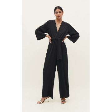 Stradivarius Salopetă Din Satin Cu Textură Negru L
