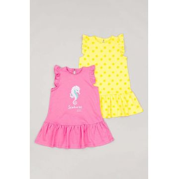 zippy rochie din bumbac pentru bebeluși 2-pack culoarea roz, mini, evazati