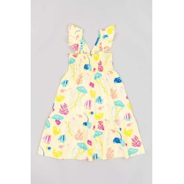 zippy rochie din bumbac pentru copii culoarea galben, midi, oversize