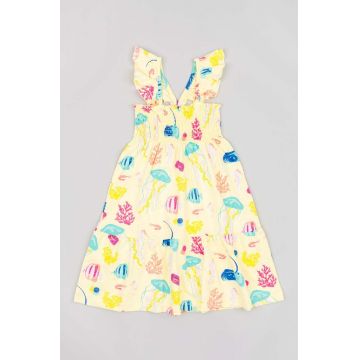 zippy rochie din bumbac pentru copii culoarea galben, midi, oversize