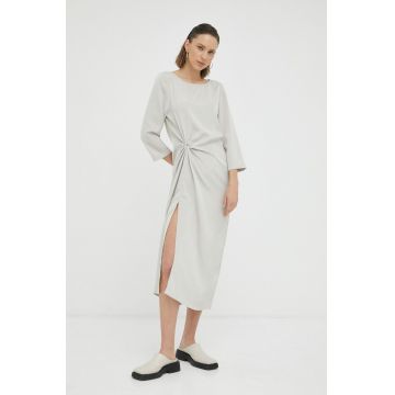Bruuns Bazaar rochie culoarea gri, midi, drept
