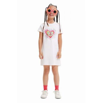 Desigual rochie din bumbac pentru copii culoarea alb, mini, drept