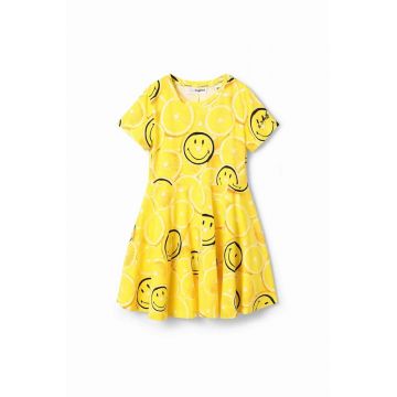 Desigual rochie din bumbac pentru copii culoarea galben, mini, evazati