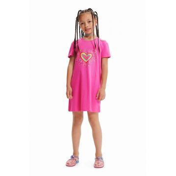 Desigual rochie din bumbac pentru copii culoarea roz, mini, drept