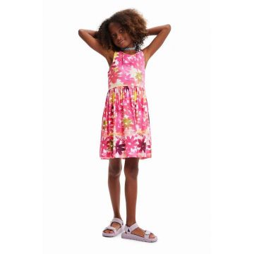 Desigual rochie din bumbac pentru copii culoarea roz, mini, evazati