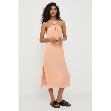 Pepe Jeans rochie Casey culoarea portocaliu, midi, drept