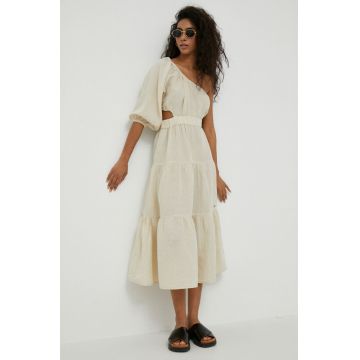 Pepe Jeans rochie din in Pua culoarea bej, midi, evazati