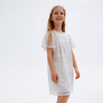 Reserved - Rochie cu broderie englezească - Ivory