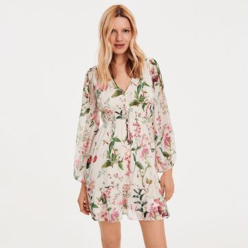 Reserved - Rochie mini cu imprimeu floral - Ivory