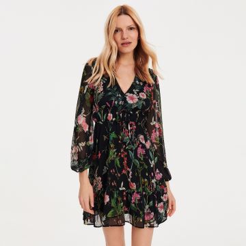 Reserved - Rochie mini cu imprimeu floral - Negru