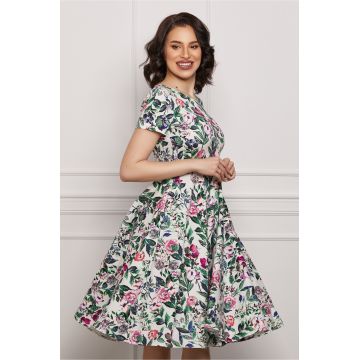 Rochie Bianca alba cu imprimeuri florale mov