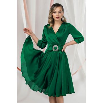 Rochie de ocazie eleganta Pretty Girl verde cu funda in talie