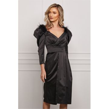 Rochie Dy Fashion neagra eleganta cu pene la umeri