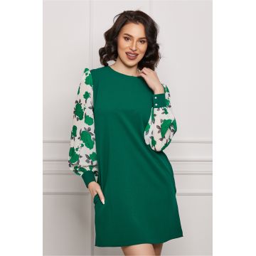 Rochie Dy Fashion verde cu imprimeu pe maneci Rochie Dy Fashion verde cu imprimeu pe maneci