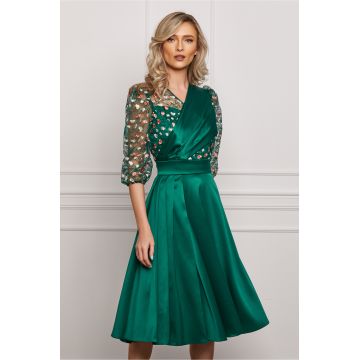 Rochie Ella Collection Maia verde cu broderie florala