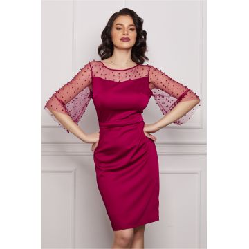 Rochie Ella Collection Verona bordo cu perlute pe maneci si bust