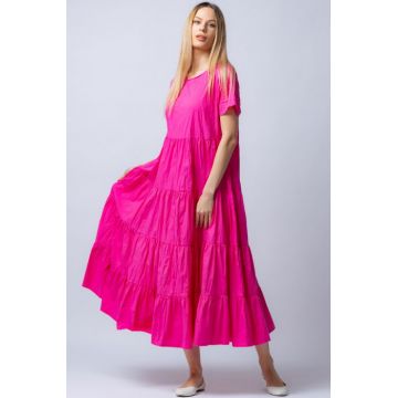 Rochie lunga fucsia cu patru volane