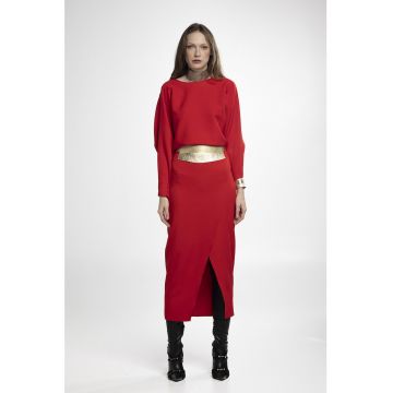 Rochie maxi cu detalii din piele