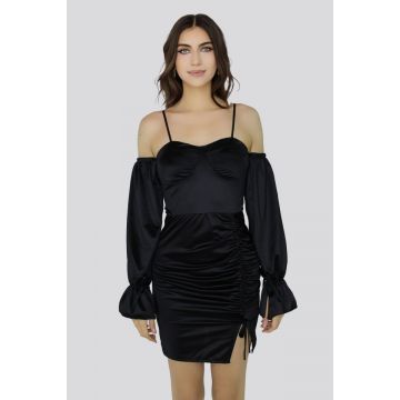Rochie mini Roxana din satin, Negru, Marime S/M