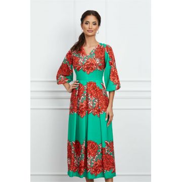 Rochie Moze verde cu imprimeu floral orange