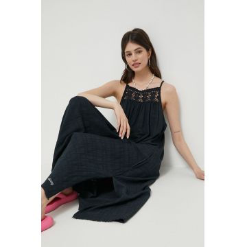 Superdry rochie din amestec de in culoarea negru, maxi, drept
