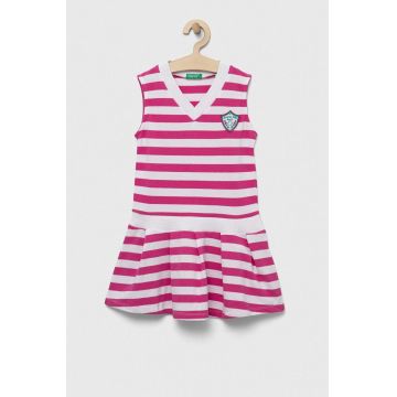 United Colors of Benetton rochie din bumbac pentru copii culoarea roz, mini, evazati