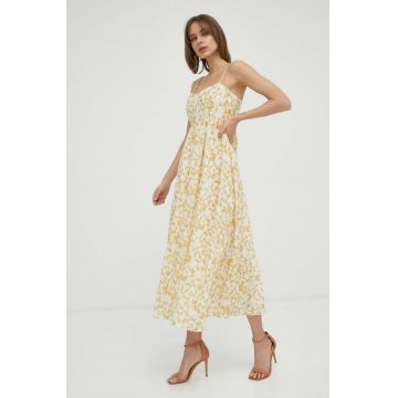 Bardot rochie culoarea bej, midi, evazati