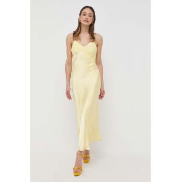 Bardot rochie culoarea galben, maxi, drept