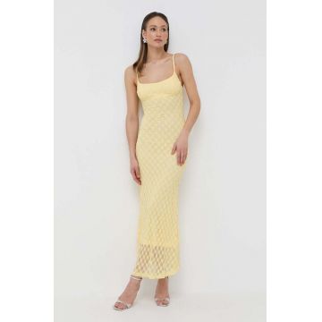 Bardot rochie culoarea galben, maxi, mulata