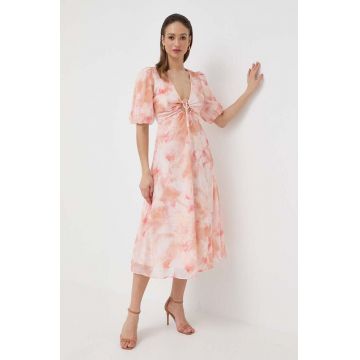 Bardot rochie culoarea portocaliu, midi, evazati