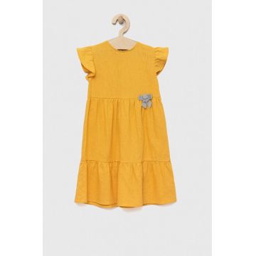 Birba&Trybeyond rochie din in pentru copii culoarea galben, mini, evazati