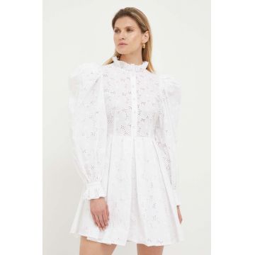 Custommade rochie din bumbac Jennifer culoarea alb, mini, evazati