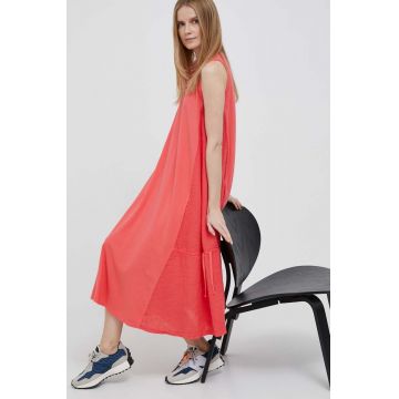 Deha rochie din amestec de in culoarea roz, midi, oversize