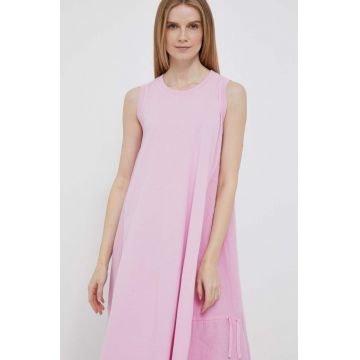 Deha rochie din amestec de in culoarea roz, midi, oversize
