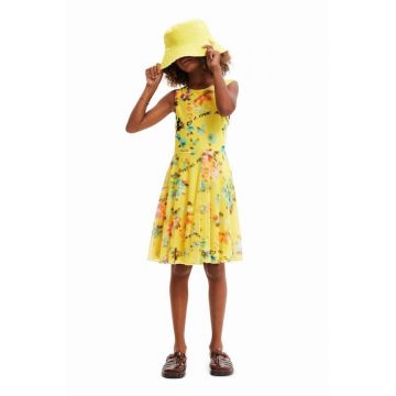Desigual rochie din bumbac pentru copii culoarea galben, mini, evazati