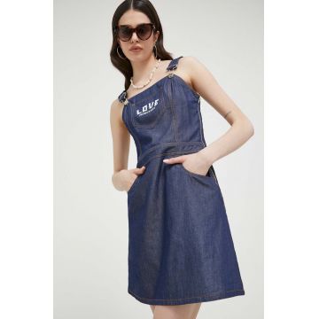 Love Moschino rochie din bumbac culoarea albastru marin, mini, evazati