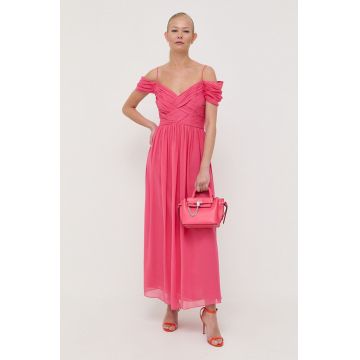 Luisa Spagnoli rochie de matase culoarea roz, maxi, evazati