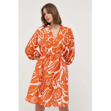 Marella rochie din amestec de matase culoarea portocaliu, mini, drept