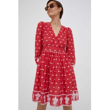 Pepe Jeans rochie culoarea rosu, midi, evazati