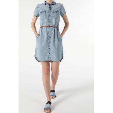 Rochie-camasa din denim cu buzunare laterale