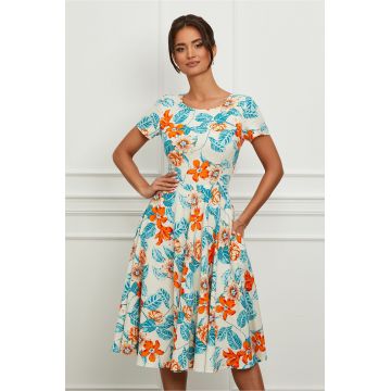 Rochie Daniela ivory cu flori orange