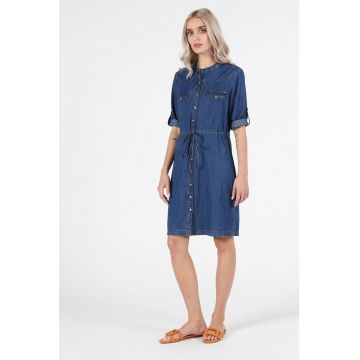 Rochie din denim cu buzunare cu clapa