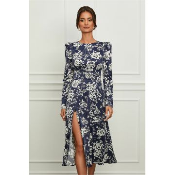 Rochie Dy Fashion midi bleumarin cu imprimeuri