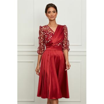 Rochie Ella Collection Maia bordo cu broderie florala