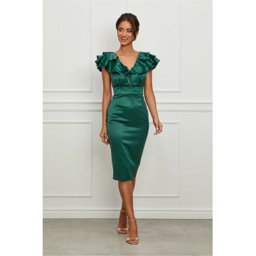 Rochie MBG verde cu volane maxi