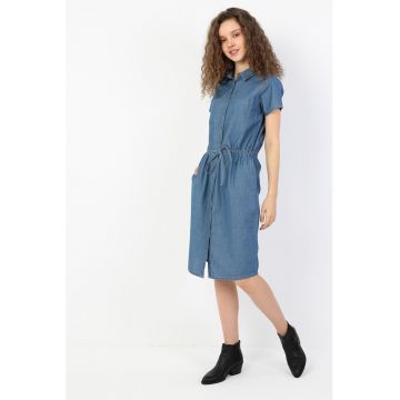 Rochie midi din material chambray cu snur de ajustare